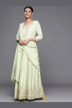 Libas Green Embroidered Silk Anarkali Kurta With Churidar & Dupatta