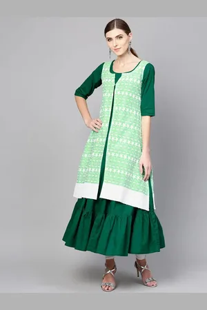 Libas Buy Dark Green Solid Cotton Kurta With Jacket - 7950-XS | Ethnic Wear Online