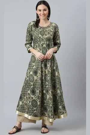 Libas Buy Green Printed Silk Kurta - 22057-XXL | Ethnic Wear Online