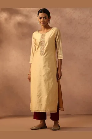 Libas Gold Woven Design Chanderi Silk Straight Kurta