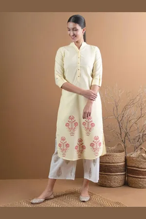 Libas Buy Yellow Printed Cotton Kurta - 9048-XS | Libas Ethnic Wear Online