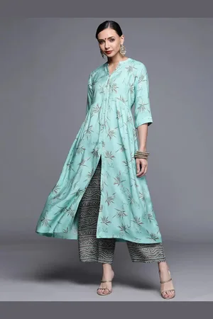 Libas Buy Blue Printed Chanderi Silk Kurta - 22131O-XXL | Ethnic Wear Online