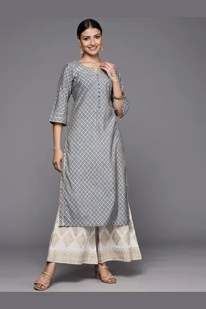 Libas Grey Printed Silk Straight Kurta