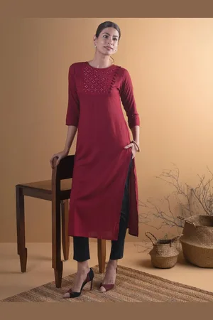 Libas Buy Maroon Yoke Design Rayon Kurta - 7692-XS | Libas Ethnic Wear Online