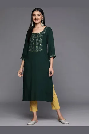 Libas Green Yoke Design Rayon Straight Kurta