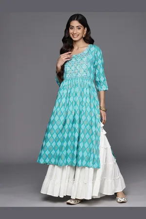 Libas Turquoise Blue Embellished Rayon A-Line Kurta