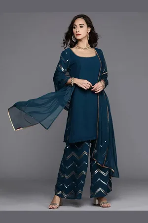 Libas Buy Blue Solid Poly Georgette Suit Set - 20056O-XS | Ethnic Wear Online