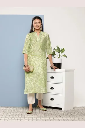 Libas Green Printed Silk Straight Kurta