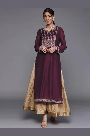 Libas Buy Purple Yoke Design Silk Kurta - 23486O-XS | Ethnic Wear Online