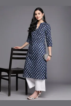 Libas Blue Printed Cotton Straight Kurta