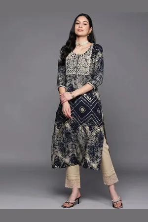 Libas Navy Blue Yoke Design Rayon Straight Kurta