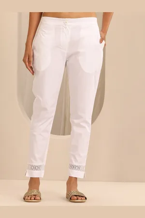 Libas White Solid Cotton Trousers