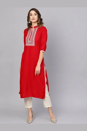 Libas Buy Red Embroidered Rayon Kurta -8620-XS | Libas Ethnic Wear Online