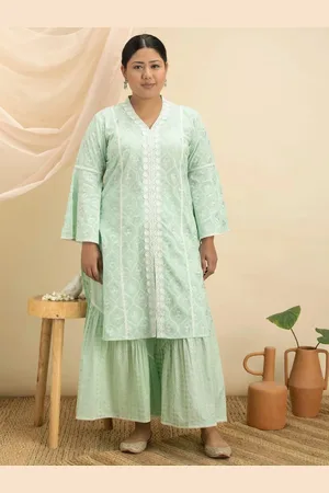 Libas Buy Green Cotton Printed Straight Kurta With Cotton Sharara Online