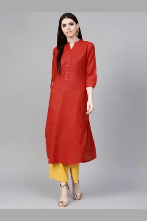 Libas Buy Red Solid Cotton Kurta - 7650E-XS | Ethnic Wear Online