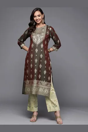 Libas Olive Yoke Design Silk Kurta