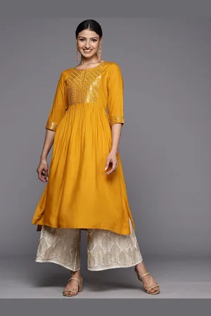 Libas Mustard Yoke Design Rayon A-Line Kurta