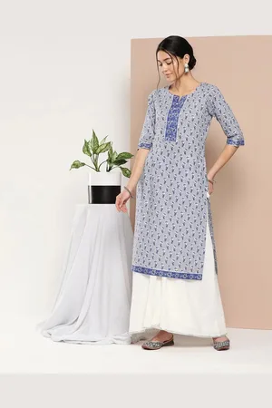 Libas Blue Printed Cotton Straight Kurta