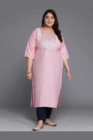 Libas Plus Size Pink Yoke Design Silk Straight Kurta