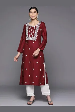 Libas Maroon Embroidered Wool Straight Kurta