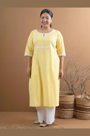 Libas Buy Plus Size Yellow Printed Cotton Kurta - 11019-3XL | Ethnic Wear Online