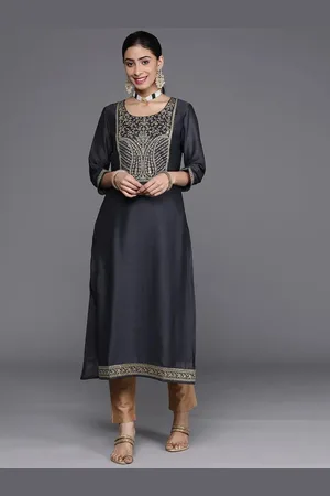 Libas Navy Blue Yoke Design Silk Kurta