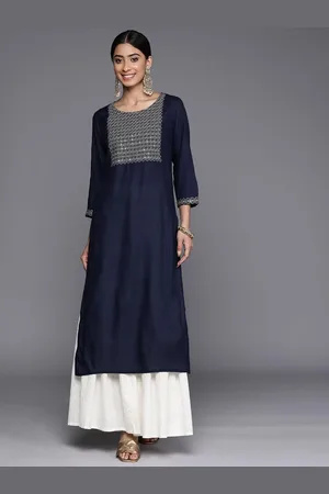 Libas Navy Blue Yoke Design Rayon Straight Kurta