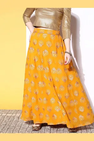 Libas Mustard Printed Georgette Skirt