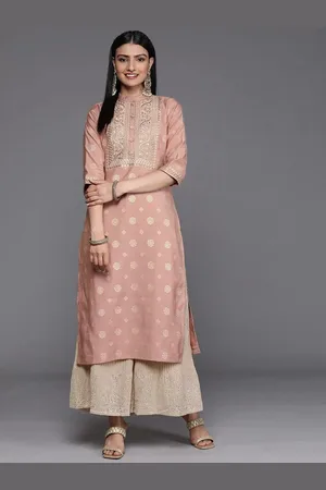 Libas Buy Pink Yoke Design Chanderi Silk Kurta - 23327O-XS | Ethnic Wear Online