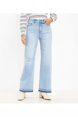 Light Blue Ripped Zoey Wide-Leg Jeans