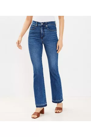 Curvy Unpicked Hem High Rise Slim Flare Jeans in Dark Wash
