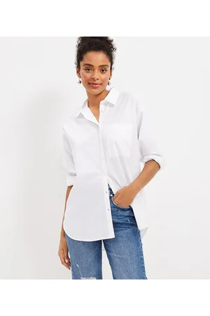 ASOS DESIGN long sleeve oversized shirt with side split detail and stitch  detail in white