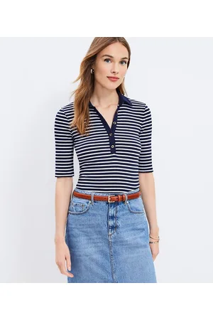 LOFT Cozy Ribbed Puff Sleeve Polo Top