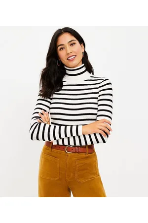 Striped Ruffle Mixed Media Tunic Sweater