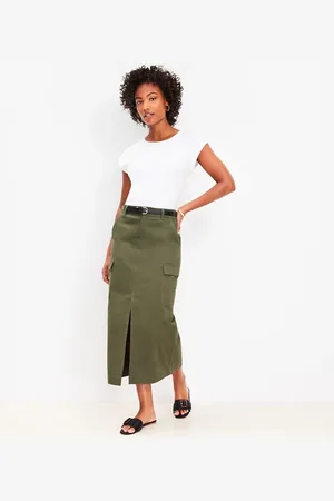 Petite twill midi clearance skirt