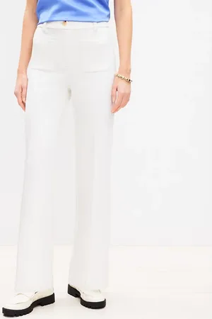 Women White Pintucked Stretch Twill Flare Pant