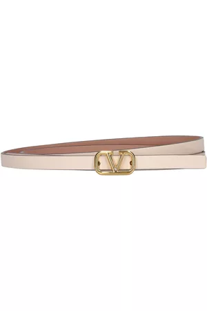 Tan V-Logo slim reversible leather belt