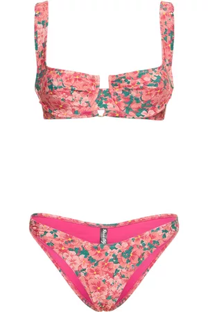 Anna Sui Utopian Gingham Triangle Bikini Set Neon Pink S