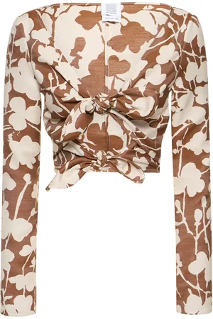 Rosie Assoulin Women Crop Tops with Cut Out - Printed Twill Cutout L/s Crop Top