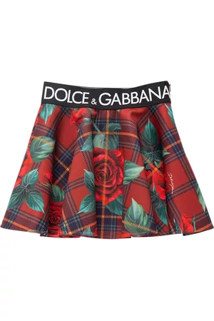 Dolce & Gabbana Girls Printed Skirts - Rose Print Cotton Poplin Skirt W/logo