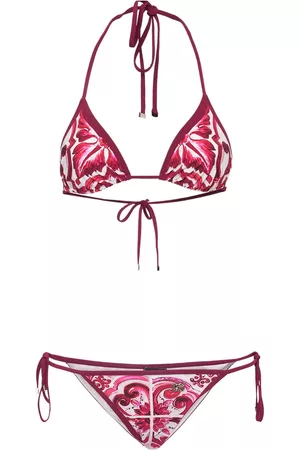 Dolce & Gabbana Women Triangle Bikinis - Maiolica Print Lycra Triangle Bikini Set