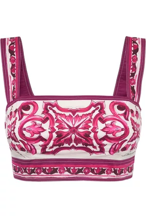 Dolce & Gabbana Women Crop Tops - Maiolica Print Cotton Poplin Crop Top