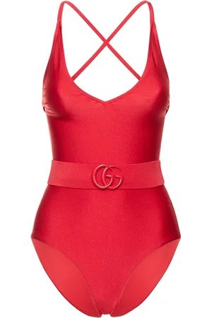 GG Cutout One Shoulder Swimsuit in Brown - Gucci