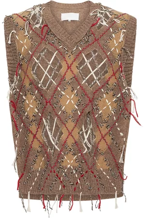 Argyle Wool Blend Sleeveless Sweater in Brown - Maison Margiela