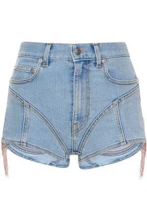 MUGLER Lvr Exclusive Fringed Denim Shorts
