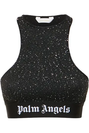 logo-waistband striped knitted tank top in brown - Palm Angels® Official