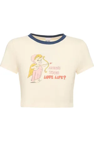 RE/DONE Love Life Printed Cotton Cropped T-shirt