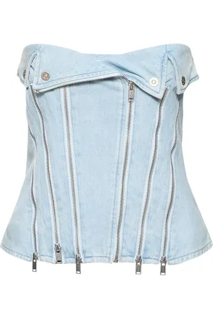 DION LEE Strapless Cotton Denim Zip Corset