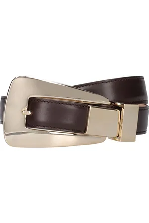 Benny Snake Effect Leather Belt in Brown - Khaite