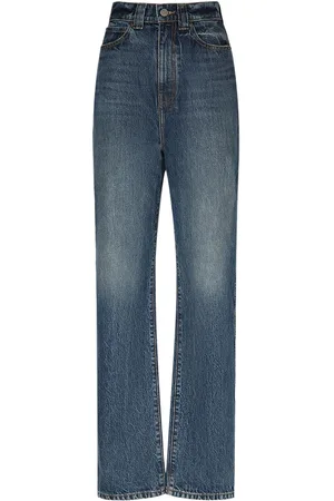 FRANKA High waist straight jeans with extra long leg Dark denim